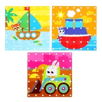 Геоборд двусторонний &laquo;Транспорт&raquo; со сменными картинками и резиночками, по методике Монтессори