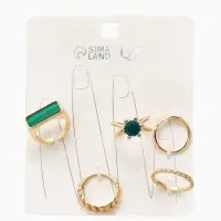 Набор колец 5 шт "Новый стиль" натурель, размер МИКС, цвет изумрудный в золоте
