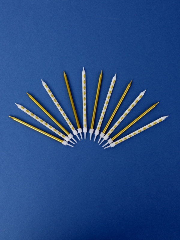 Набор свечей для торта "Ромбики", 12 шт, золотой и белый