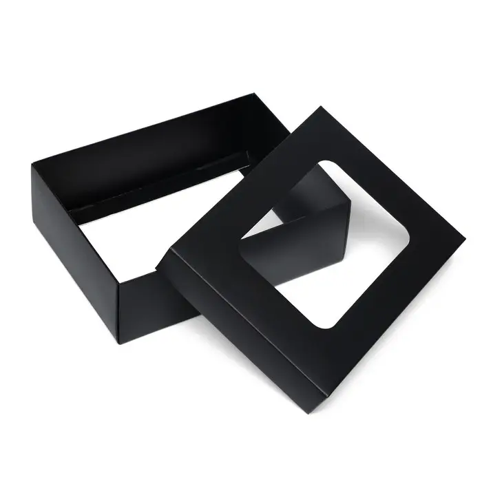 Коробка подарочная складная, упаковка, крышка - дно, с окном, чёрная, 16.5&times;12.5&times;5.2 см