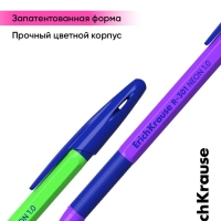 Ручка шариковая ErichKrause R-301 Neon Stick & Grip, узел 0,7-1.0 мм, чернила синие, резиновый держатель, длина линии письма 2000 метров, МИКС