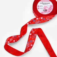 Лента атласная &laquo;Сердца&raquo;, 25 мм, 23&plusmn;1 м, красная №026