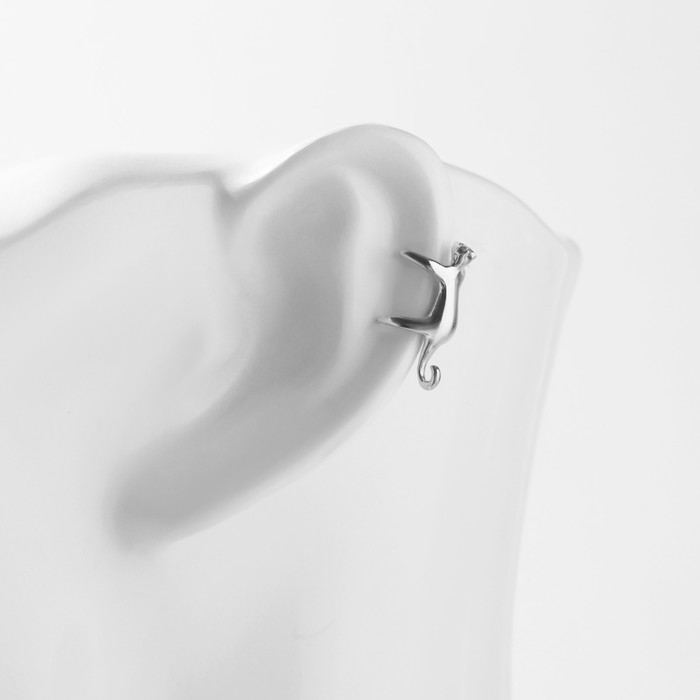 Серьга &laquo;Кафф&raquo; котик, цвет серебро