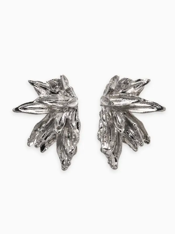 Серьги металл "Цветы половинки", цвет серебро