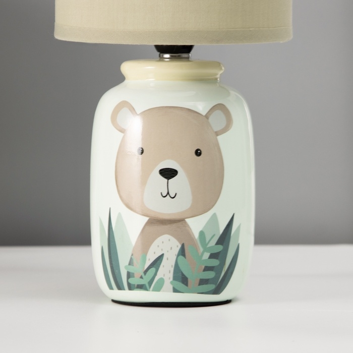 Настольная лампа с абажуром RISALUX &laquo;Мишка&raquo; детская,, Е14, 40 Вт, зелёный, 13&times;13&times;27 см