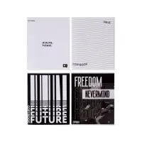 Тетрадь 48 листов в клетку, Calligrata Black and white, обложка мелованная бумага, серые листы, МИКС