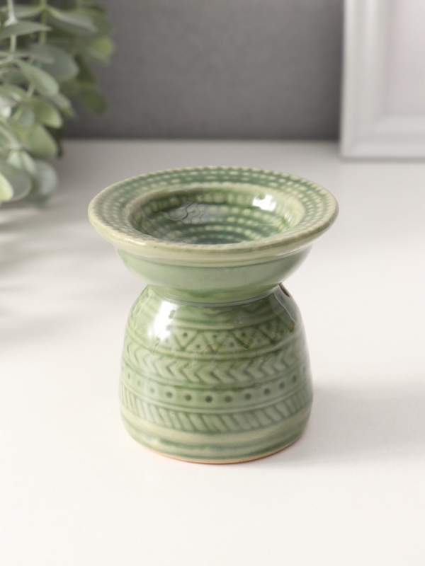 Аромалампа керамика "Геометрические узоры" оливковая 7,5х7,5х6,5 см