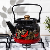 Чайник эмалированный &laquo;Рябина&raquo;, 2,3 л, цвет красно-чёрный, деколь МИКС