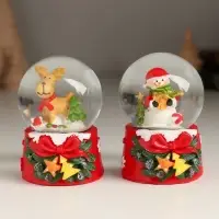 Снежный шар стеклянный &laquo;Новогодний персонаж с бантом, ёлочкой&raquo;, 4.7&times;4.7&times;6.5 см, МИКС
