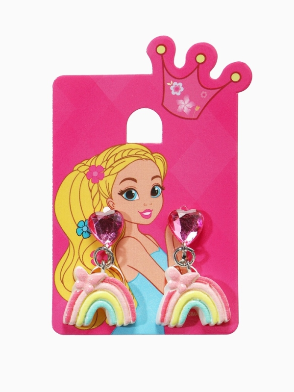 Серьги-клипсы детские "Выбражулька" радуга с бабочкойс сердцем кристалл, цветные