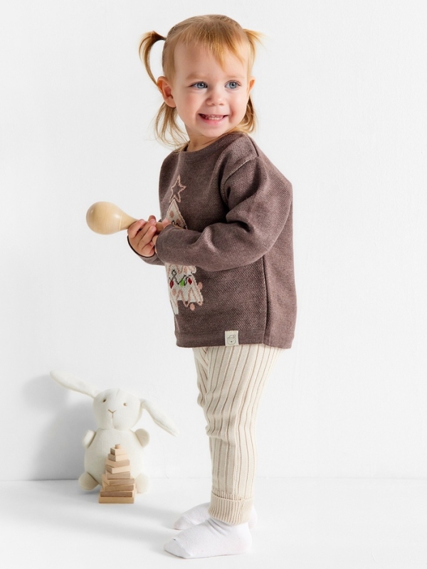 Джемпер вязаный новогодний Крошка Я "Новогодние игрушки" рост 80-86 см, цвет коричневый