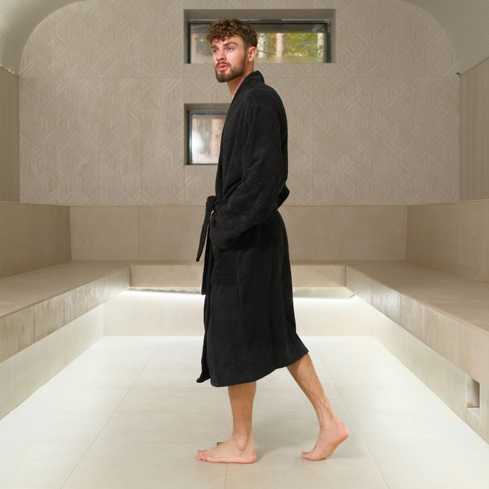 Халат махровый Экономь и Я, мужской размер 48-50 цвет чёрный, 100% хлопок с AIRO, 320 г/м2 Халат махровый Экономь и Я, мужской размер 48-50 цвет чёрный, 100% хлопок с AIRO, 320 г/м2