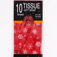 Бумага упаковочная тишью "Снежинки на красном", красная, 50 х 66 см