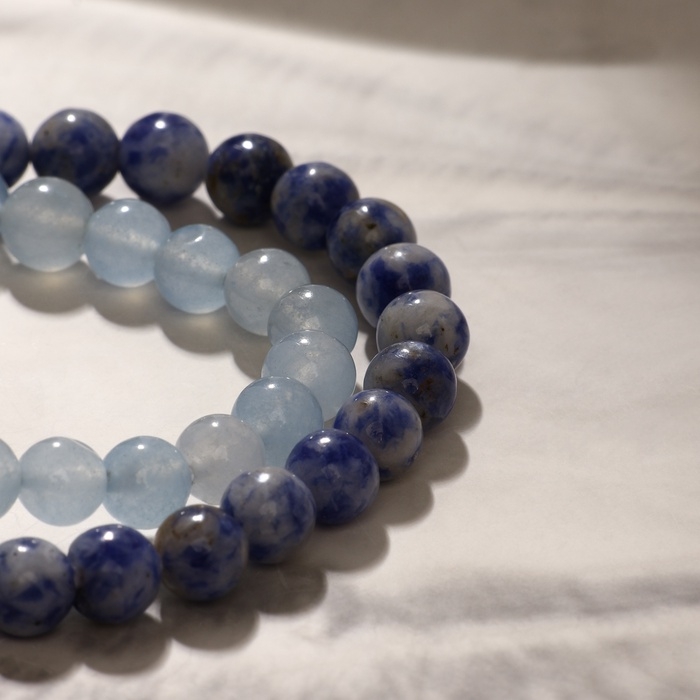 Набор браслетов 2 шт., шар №6 &laquo;Содалит и Аквамарин&raquo;