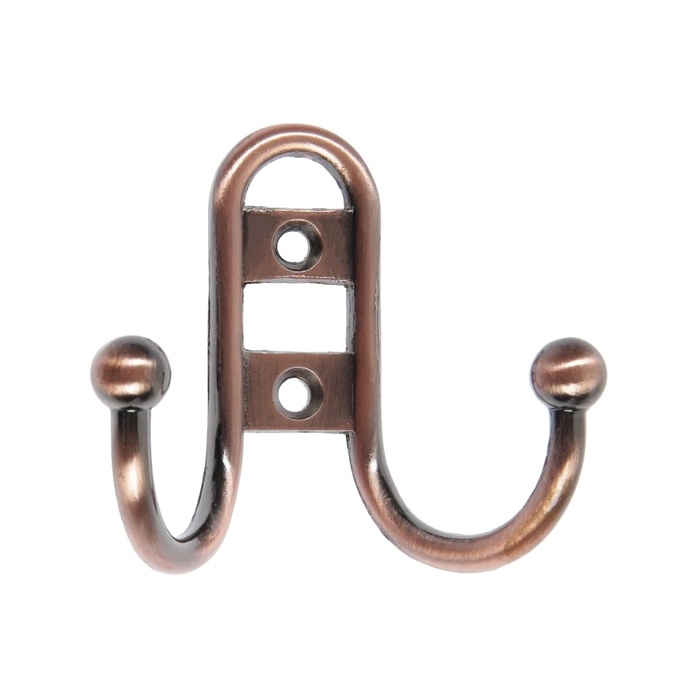 Крючок мебельный ТУНДРА TKD016, двухрожковый, медь, 4 шт