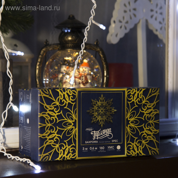 Гирлянда «Бахрома» 3 × 0.6 м, IP44, УМС, белая нить, 160 LED, свечение белое, мерцание белым, 220 В Гирлянда «Бахрома» 3 × 0.6 м, IP44, УМС, белая нить, 160 LED, свечение белое, мерцание белым, 220 В