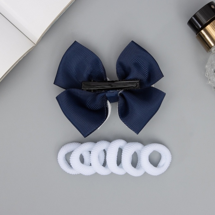 Набор для волос "Сьюзи" (зажим 8 см, 6 резинок 2,5 см) классика, сине-белый