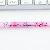 Ручка шариковая синяя паста 0.5 мм с колпачком You are beautiful пластик