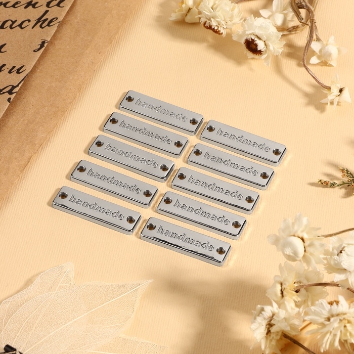 Набор нашивок из металла &laquo;Hand made&raquo;, 3,2 &times; 1 см, 10 шт, цвет серебряный