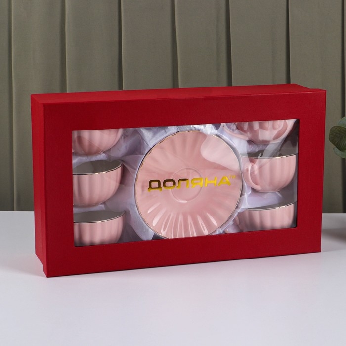 Сервиз фарфоровый чайный Доляна &laquo;Вивьен&raquo;, 12 предметов: 6 чашек 200 мл, 6 блюдец d=15 см, цвет розовый