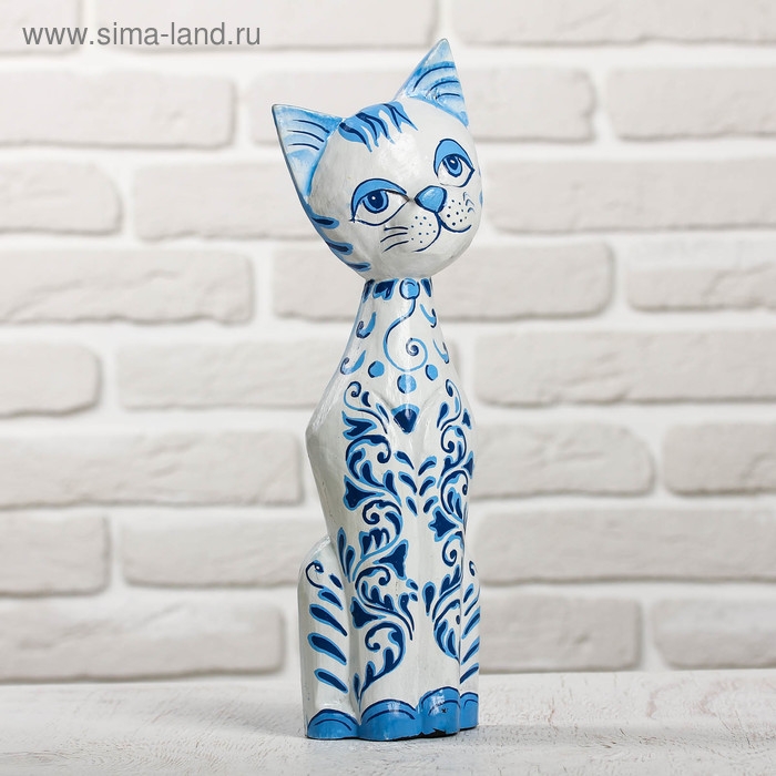 Сувенир дерево "Кошка с синей росписью" 9х4,5х30 см