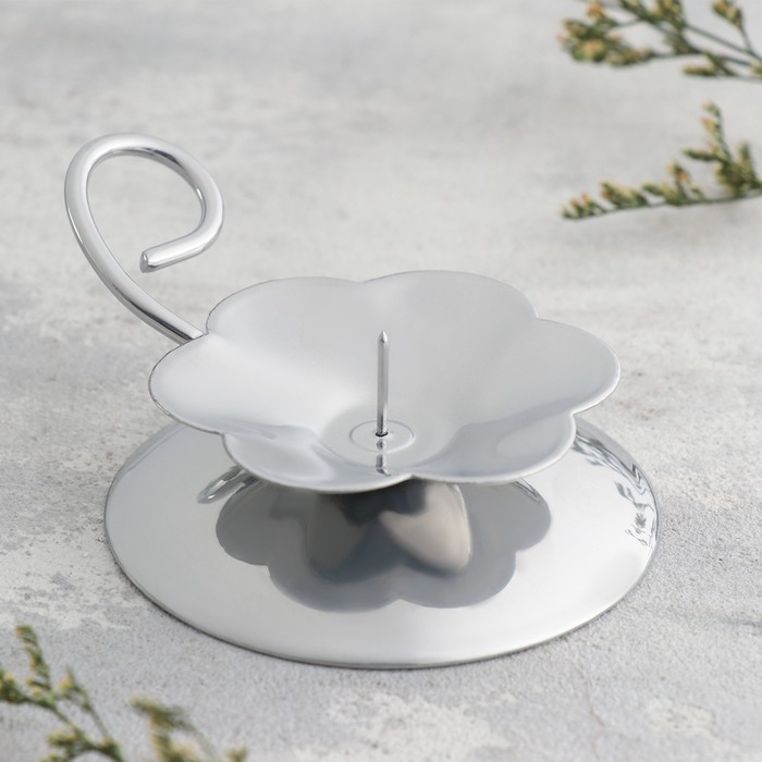 Подсвечник "Цветок Н" металл на одну свечу, 9х3,5 см, хром