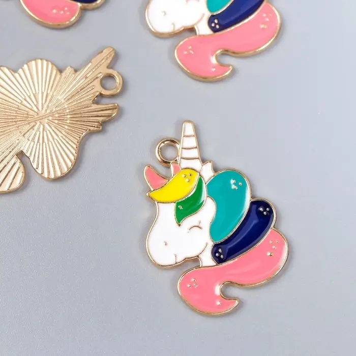 Декор для творчества металл, эмаль &laquo;Единорог с радужной гривой&raquo;, 3&times;2 см