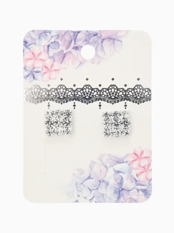 Серьги со стразами "Квадрат" 9*9мм, цвет белый в серебре