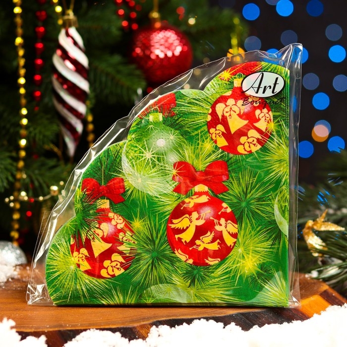 Новогодние салфетки бумажные Art Bouquet Rondo &laquo;Украшение на новогоднюю ель&raquo;, 3 слоя, d 32 см., 12 шт.