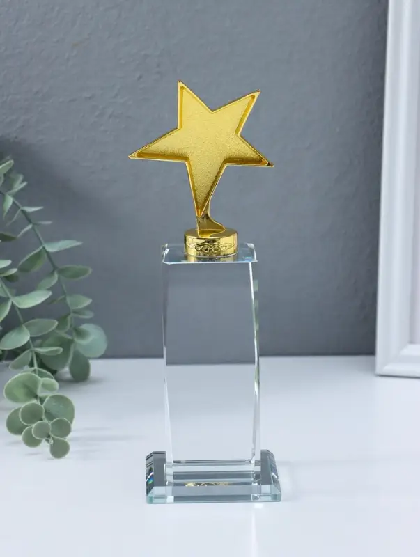 Стела наградная "Золотая звезда" площадка 5,5х12 см звезда 7,3х8,5 см 7х7х22,5 см