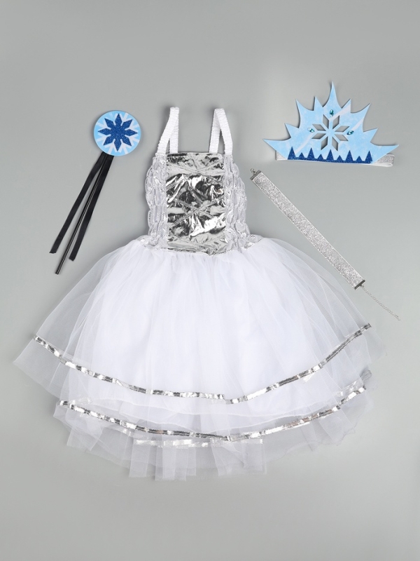 Карнавальный костюм Карнавальный костюм "Снежная принцесса" рост 104-134 см, платье, чокер, корона, палочка