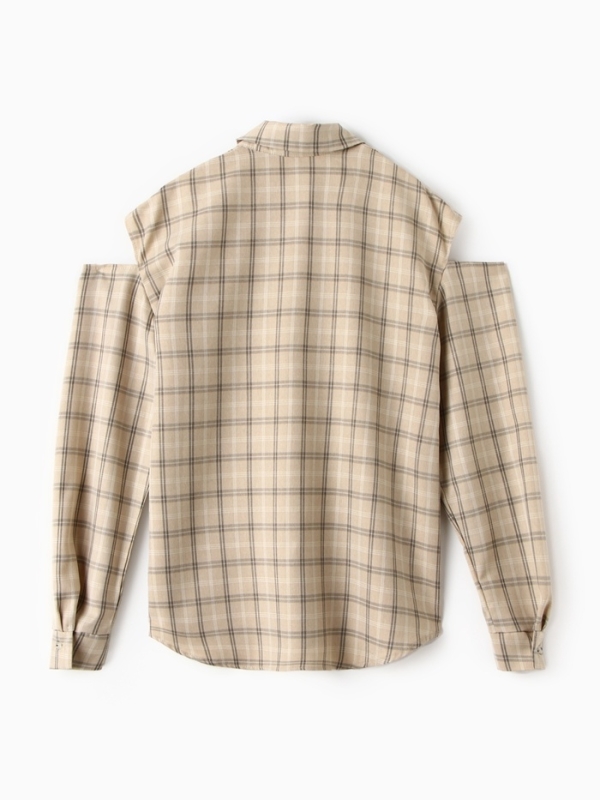 Рубашка женская MINAKU: Casual Collection цвет бежевый в клетку, р-р 52