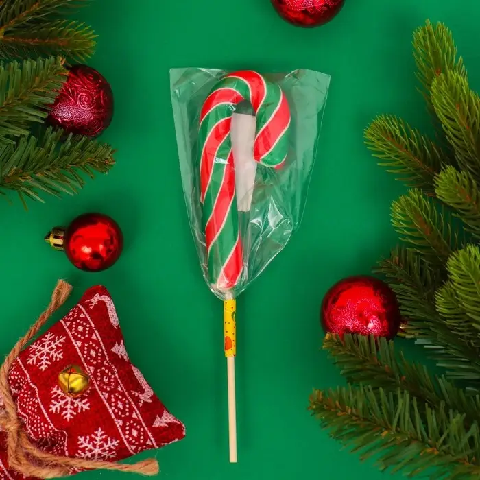 Карамель на палочке "Тутти-фрутти" трость красный/белый/зелёный, 30 г