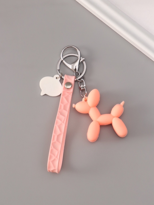 Брелок резина с карабином и браслетом "Воздушный шарик - Собачка" розовый 21х5,4 см