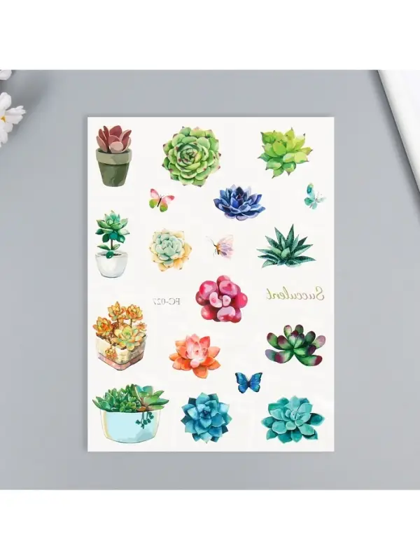 Переводные тату на тело цветные &laquo;Бабочки. Суккуленты&raquo;, 24&times;14.5 см, МИКС
