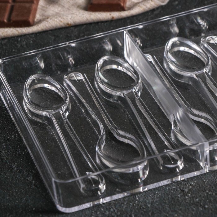 Форма для шоколада KONFINETTA &laquo;Ложки&raquo;, 27,5&times;13,5 см, 10 ячеек 11,5&times;2,7 см, цвет прозрачный