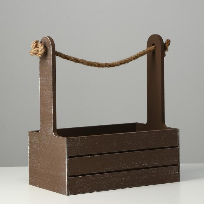 Кашпо деревянное 25.5×15×30 см Кашпо деревянное 25.5×15×30 см "Прованс", ручка канат, коричневый