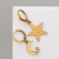 Серьги &laquo;Ночь&raquo; полумесяц и звезды, цвет чернёное золото