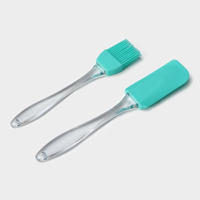 Набор для выпечки Доляна &laquo;Лёд&raquo;, 2 предмета: лопатка 18,5 см, кисть 16,5 см, цвет бирюзовый