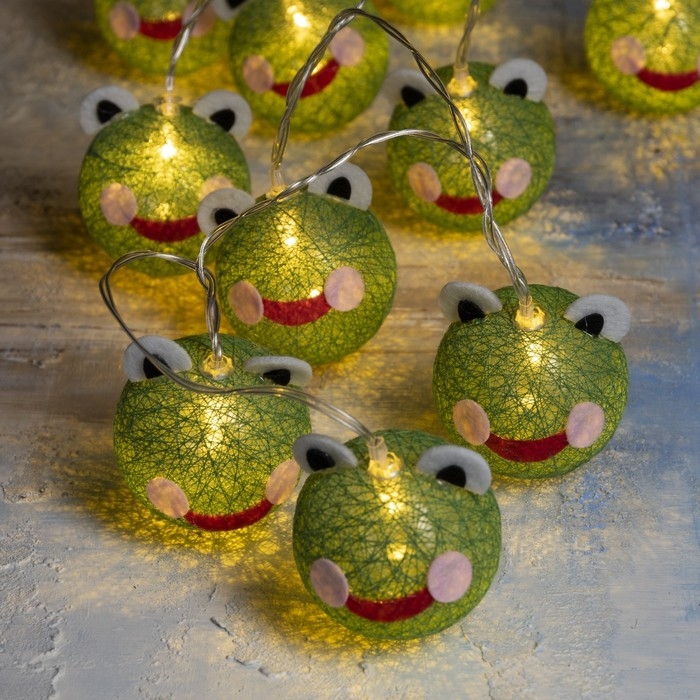 Гирлянда &laquo;Нить&raquo; 2 м с насадками &laquo;Лягушонок&raquo;, IP20, прозрачная нить, 10 LED, батарейки AAх2 (нет в комплекте), свечение тёплое белое