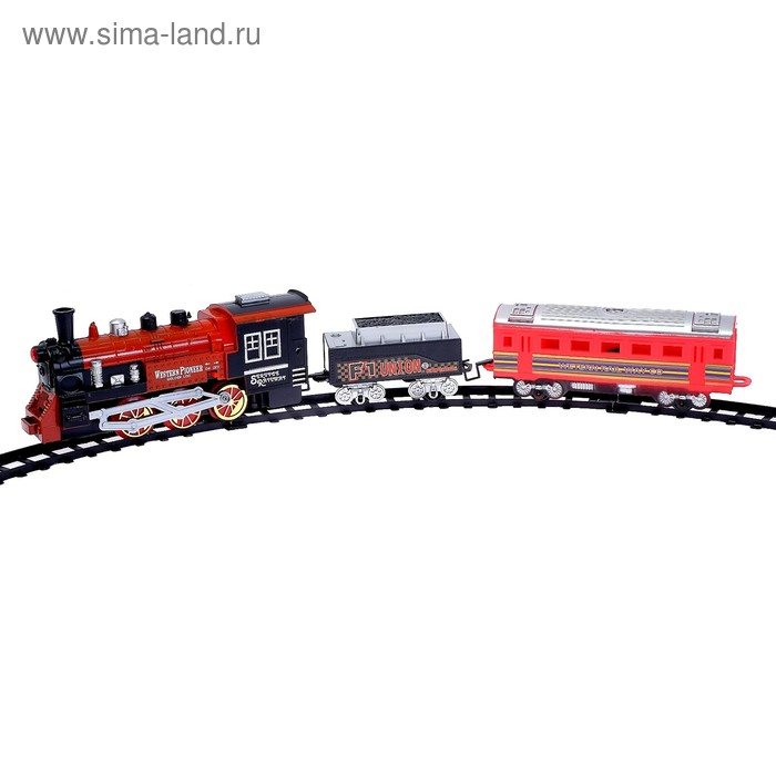 Железная дорога &laquo;Классический поезд&raquo;, свет и звук, с дымом, работает от батареек, цвета МИКС