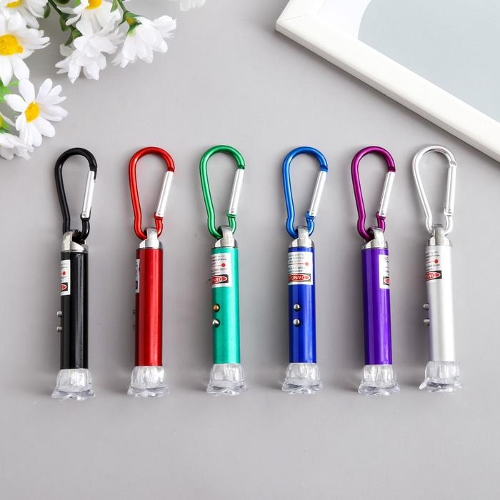 Фонарик+лазер на карабине 3 режима Фонарик+лазер на карабине 3 режима "Цветок" МИКС 8,5х2,2х2,2 см