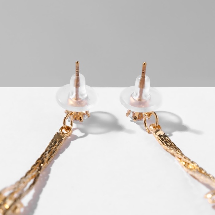 Серьги висячие со стразами &laquo;Голливуд&raquo; цветы на нитях, цвет белый в золоте, 19,5 см