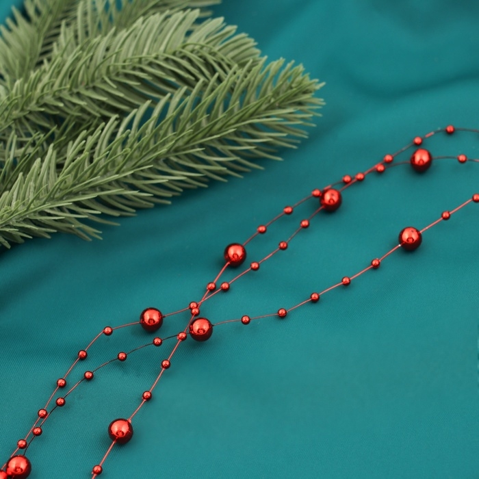 Бусы на ёлку 2 м d-7 мм "Бусины нити" красный
