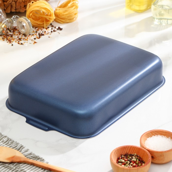 Противень прямоугольный, 23&times;30 см, h= 7 см, с крышкой, антипригарное покрытие, цвет синий