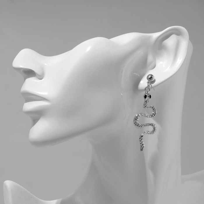 Новый год! Символ года 2025! Серьги висячие &laquo;Змея&raquo; мини, цвет чёрный в серебре