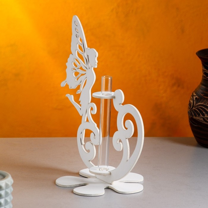 Кашпо деревянное 13.5&times;13&times;24 см с 1 колбой "Фея", белый Дарим Красиво