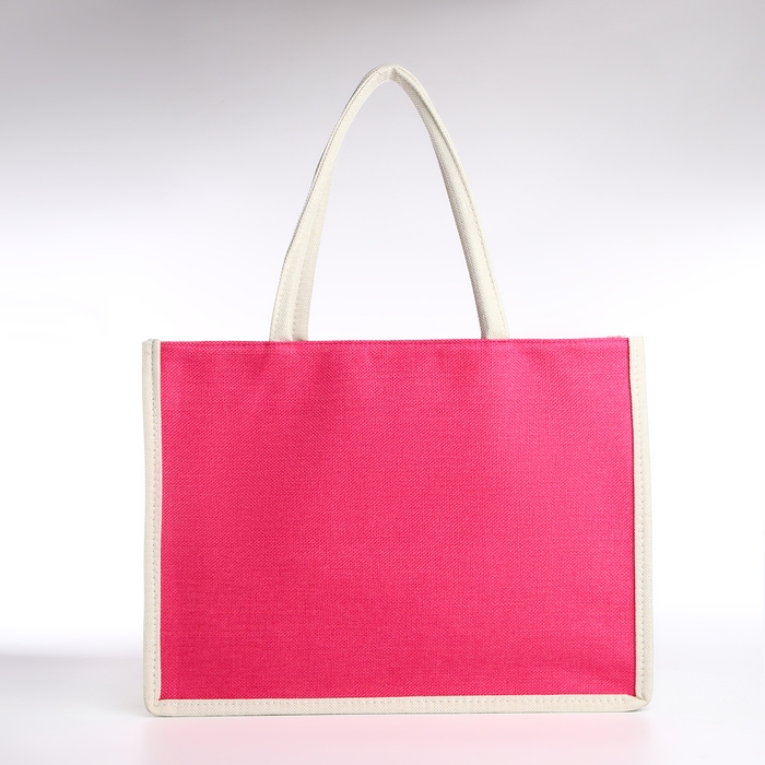 Сумка пляжная без застёжки, цвет молочный/малиновый