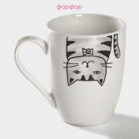 Кружка фарфоровая Доляна &laquo;Кис-кис-мяу&raquo;, 350 мл, цвет белый