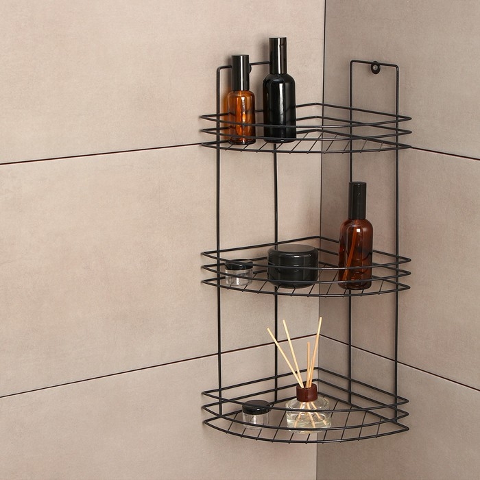 Полка для ванной угловая 3-х ярусная, 20&times;20&times;49 см, цвет чёрный
